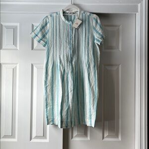 Faherty Teal and White Striped Shirt